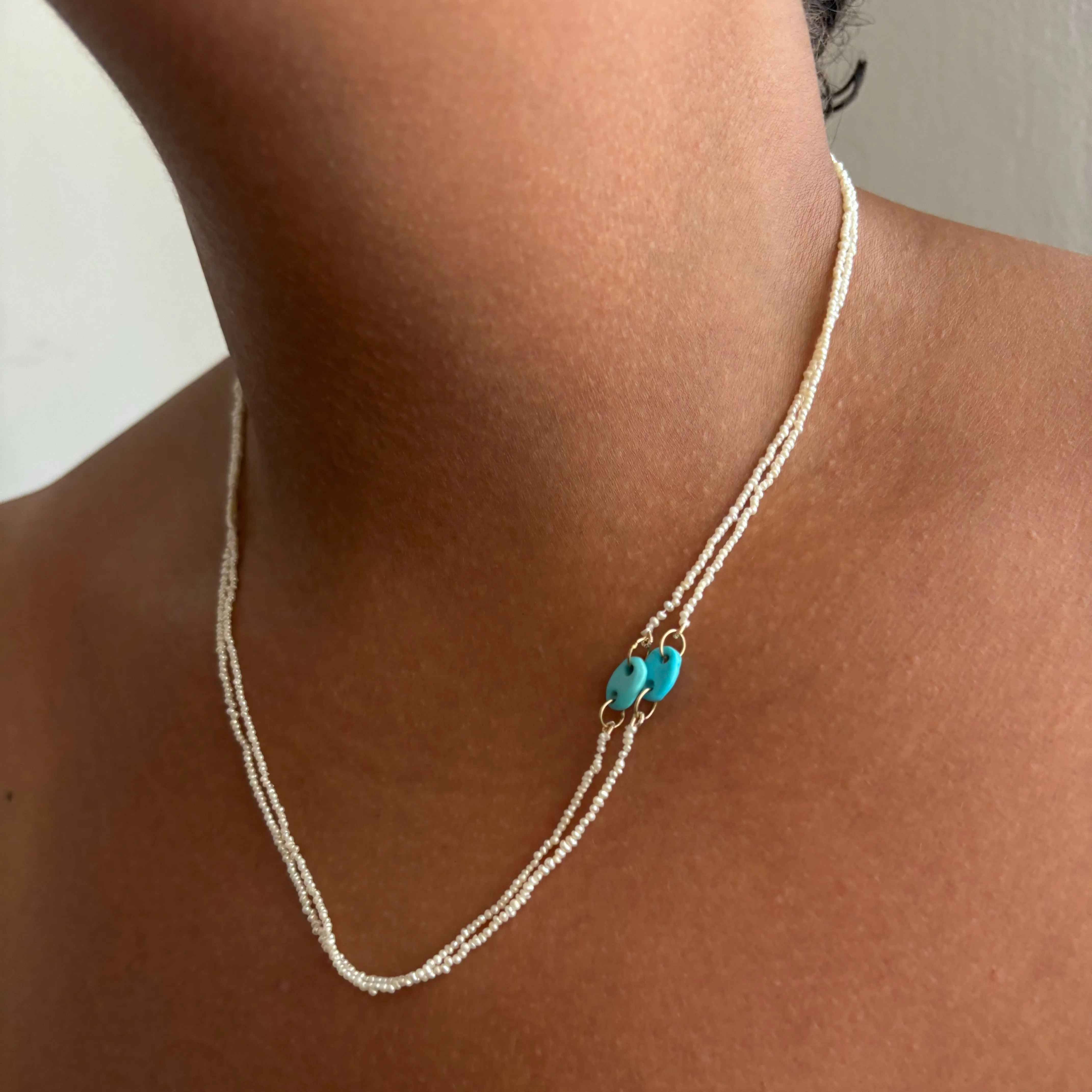 turquoise and tiny tiny tiny pearls