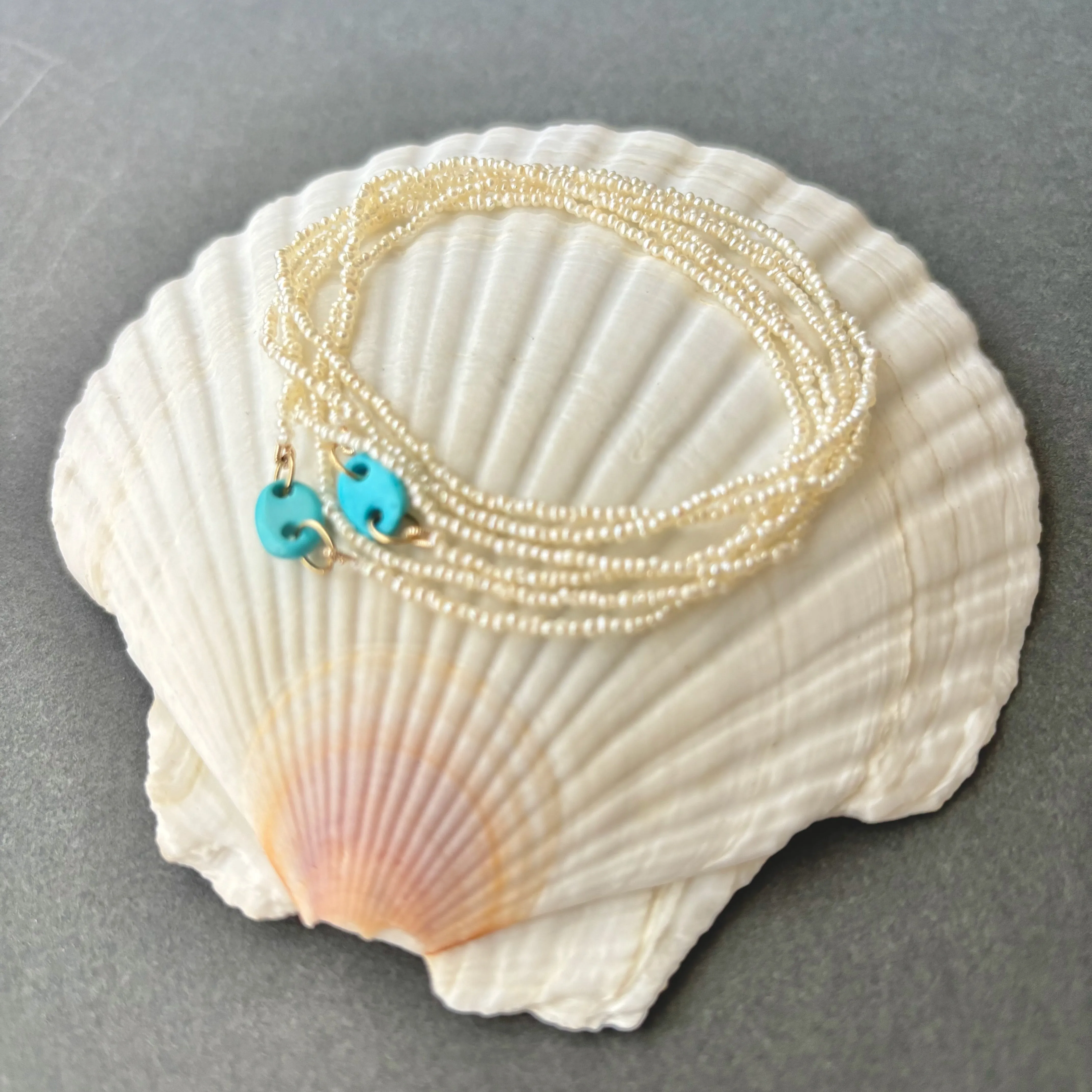 turquoise and tiny tiny tiny pearls