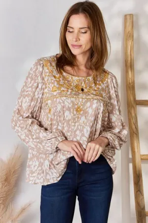 Women's Hailey & Co Embroidered Printed Balloon Sleeve Blouse