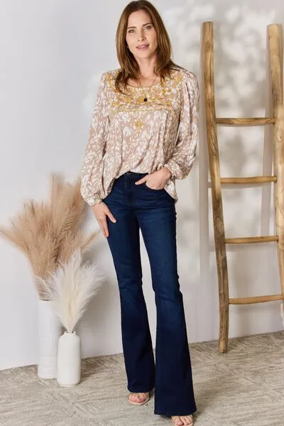 Women's Hailey & Co Embroidered Printed Balloon Sleeve Blouse