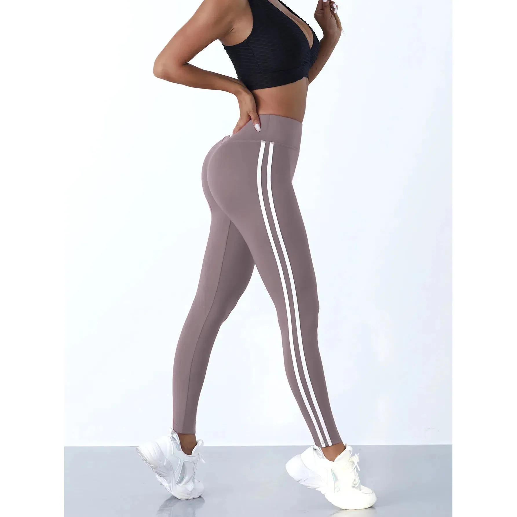Yoga Leggings Women Striped Slim High Waist Casual Tights