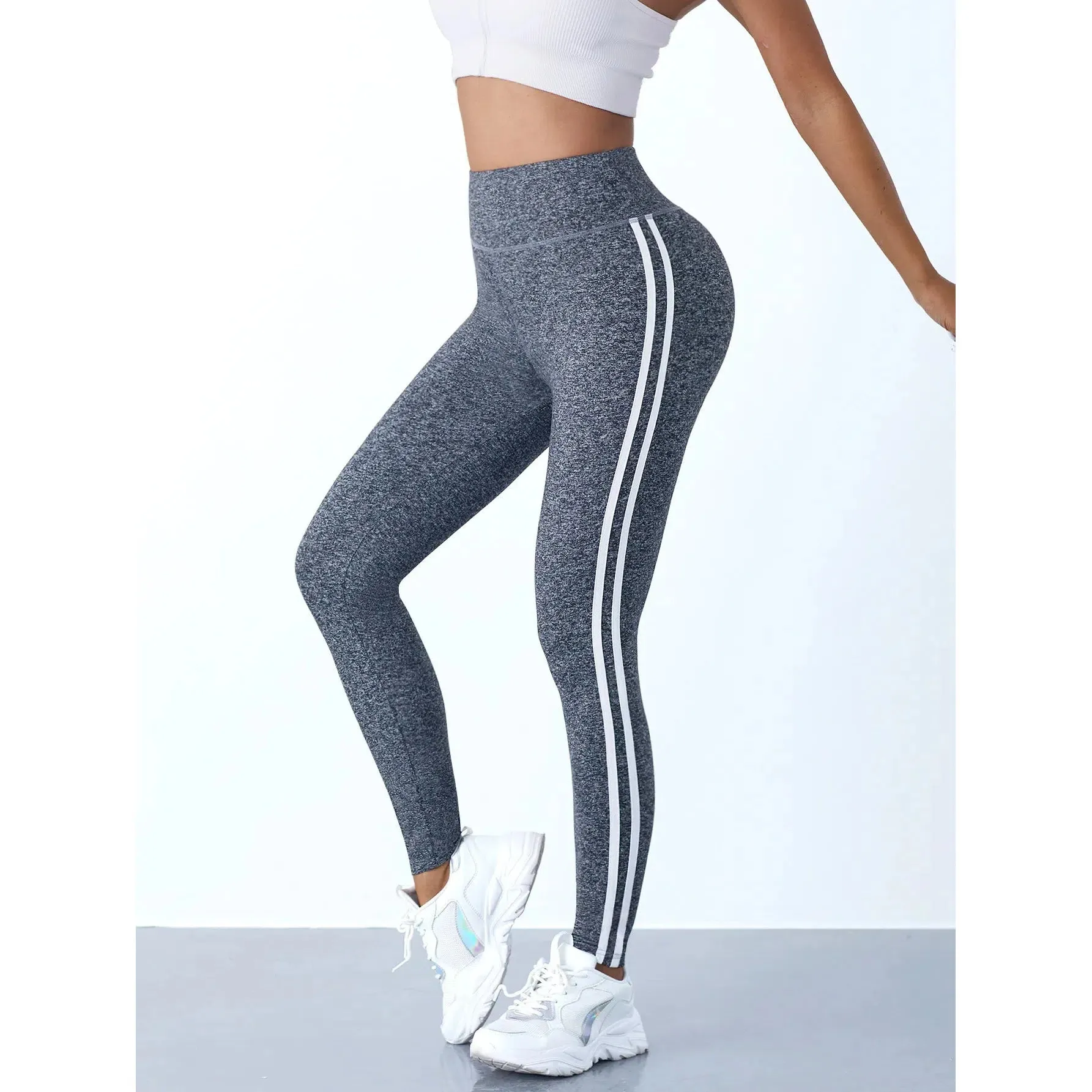 Yoga Leggings Women Striped Slim High Waist Casual Tights