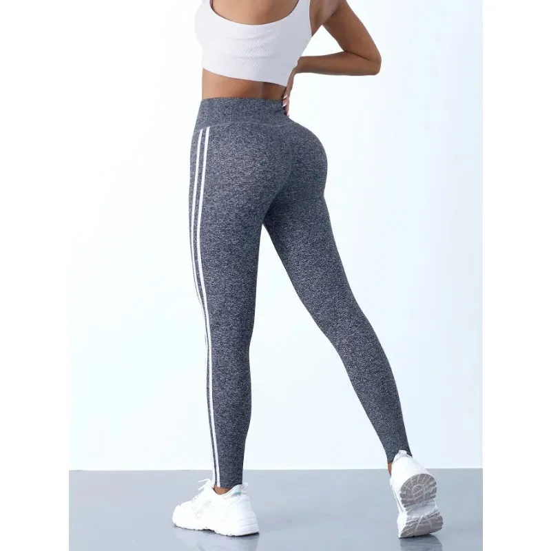 Yoga Leggings Women Striped Slim High Waist Casual Tights
