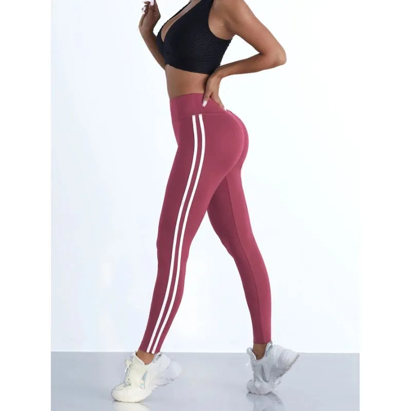 Yoga Leggings Women Striped Slim High Waist Casual Tights