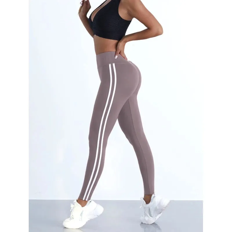 Yoga Leggings Women Striped Slim High Waist Casual Tights