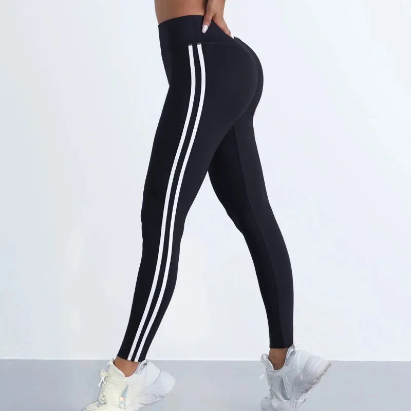 Yoga Leggings Women Striped Slim High Waist Casual Tights