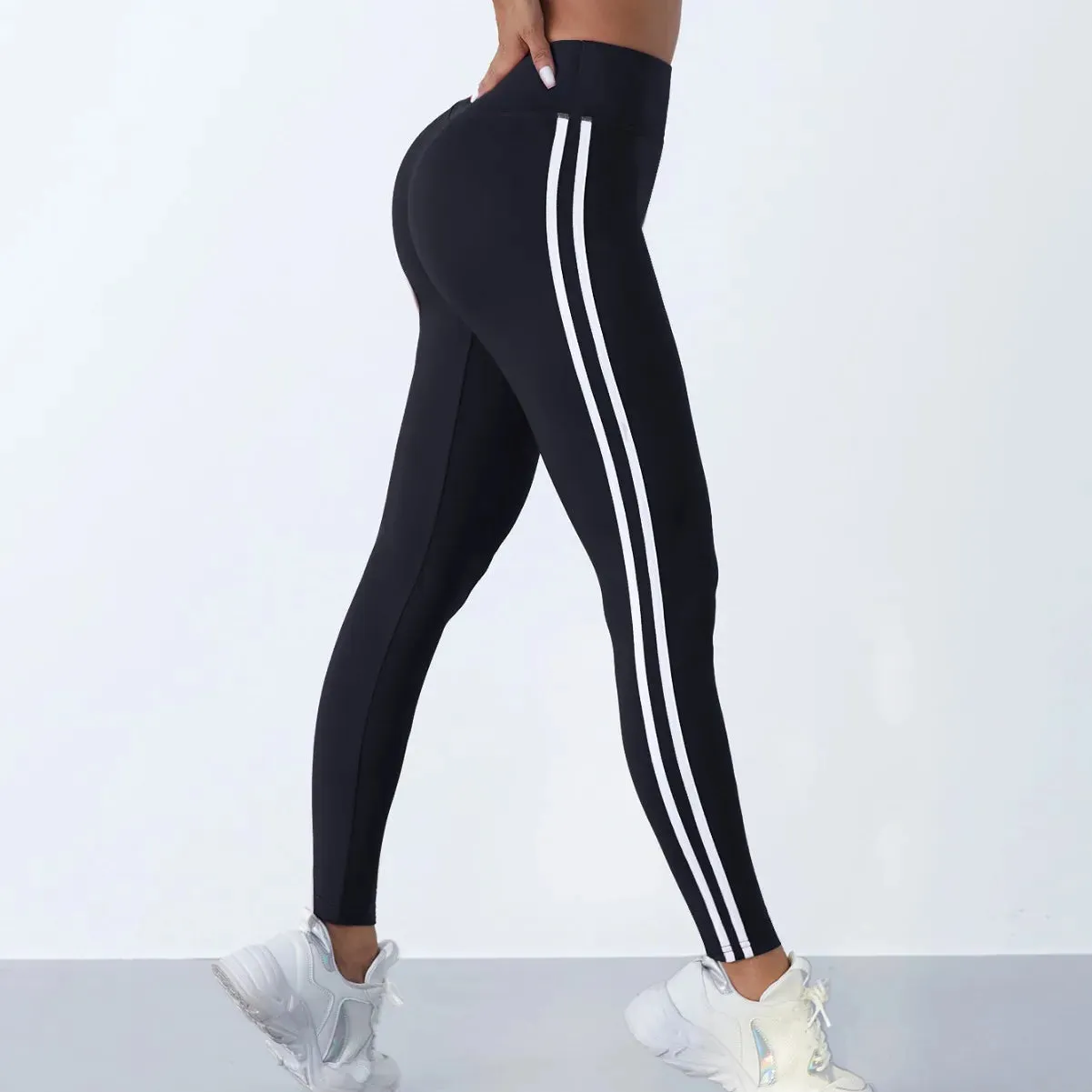 Yoga Leggings Women Striped Slim High Waist Casual Tights