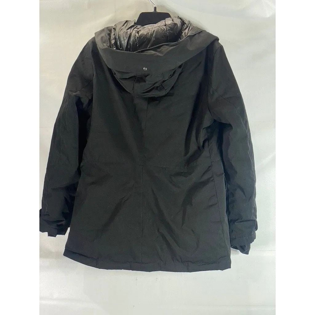 ZARA Women's Black Solid Double Closure Hooded Winter Parka Jacket SZ M