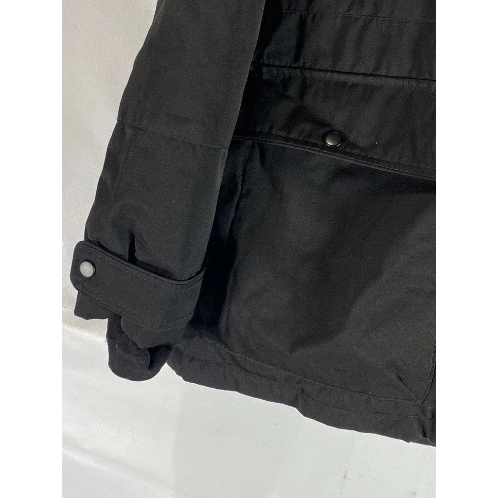 ZARA Women's Black Solid Double Closure Hooded Winter Parka Jacket SZ M