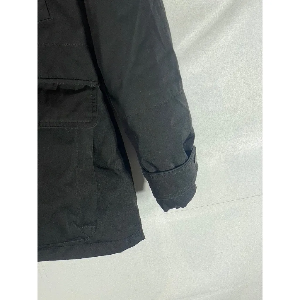 ZARA Women's Black Solid Double Closure Hooded Winter Parka Jacket SZ M
