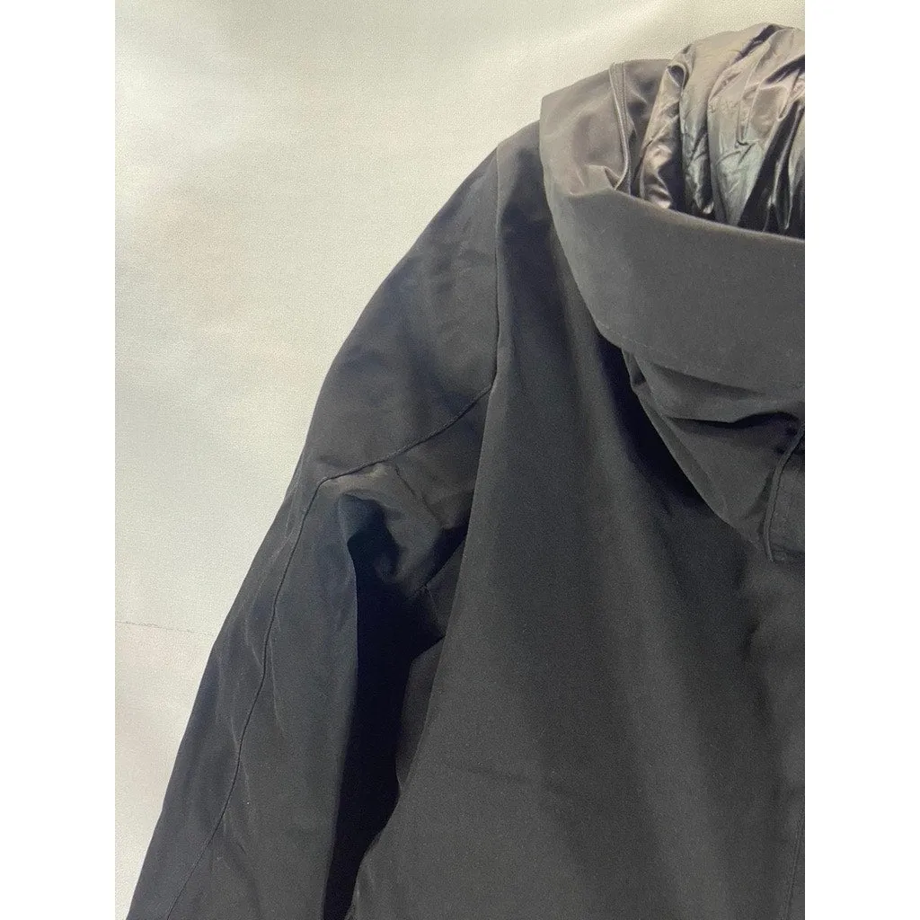 ZARA Women's Black Solid Double Closure Hooded Winter Parka Jacket SZ M