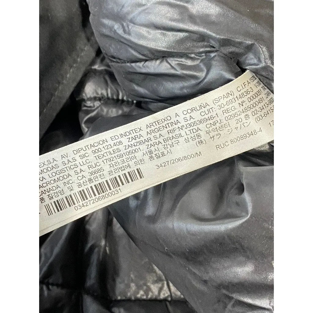 ZARA Women's Black Solid Double Closure Hooded Winter Parka Jacket SZ M